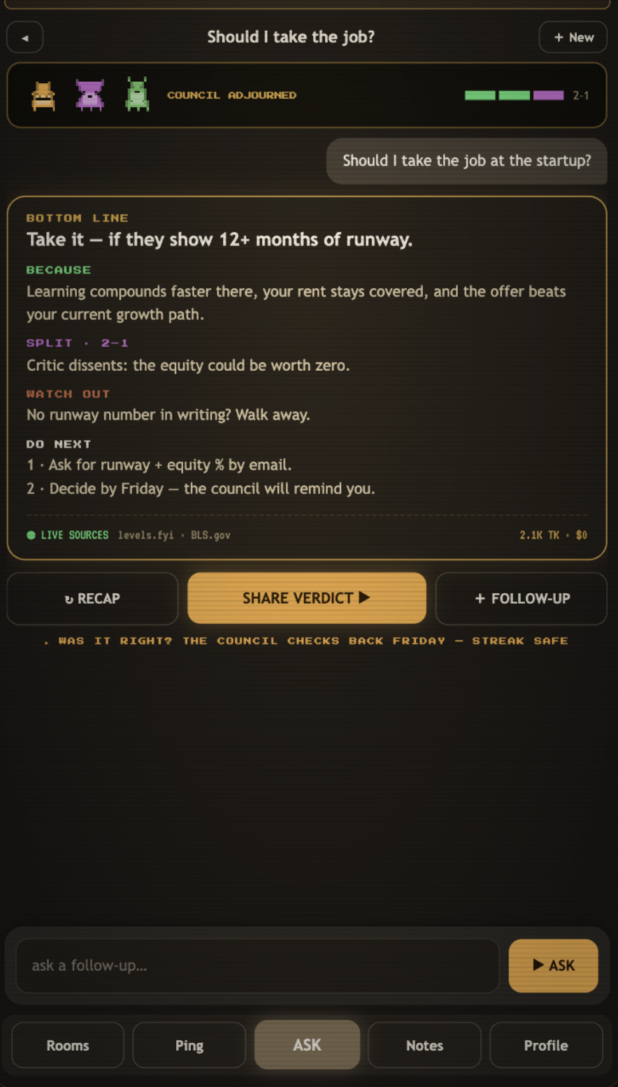 WeMind — the verdict card